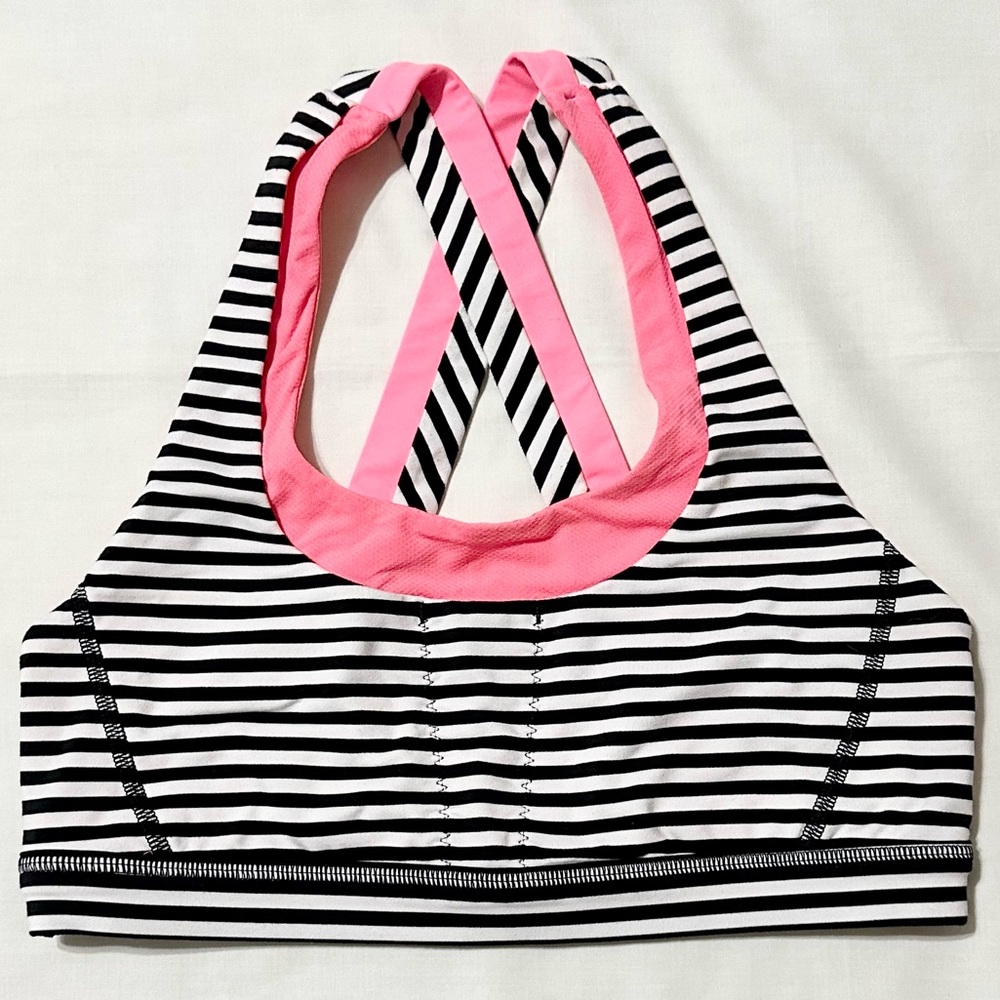 Lululemon Sports Bra - Black/White Striped with Hot Pink/Coral - Reversible - 6